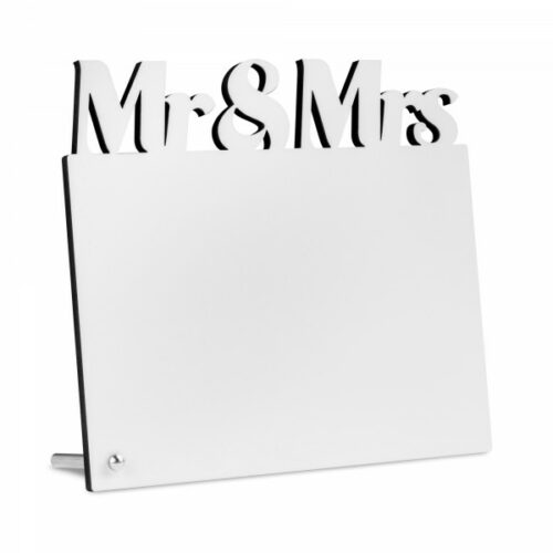 Rahmenloser Fotoaufsteller mit Schriftzug aus MDF mit individuellen Foto - Mr & Mrs