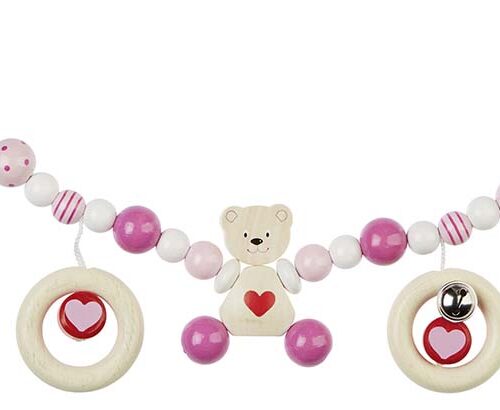 Kinderwagenkette Herzbär rosa mit Clips