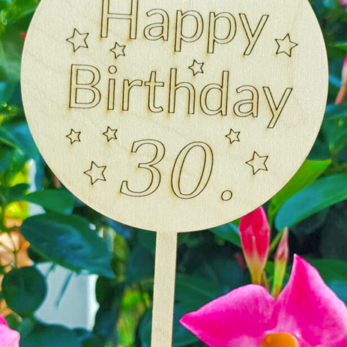 Blumenstecker "Happy Birthday" rund mit Sternen