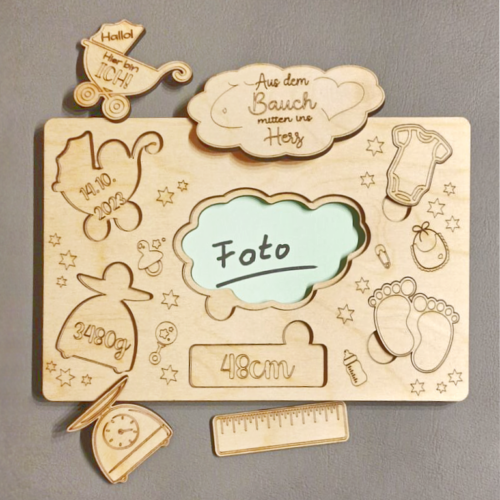 Holzpuzzle zur Geburt mit Geburtsdaten