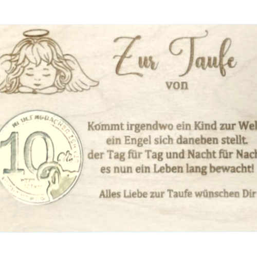 Holzkarte "Taufe" mit Engel