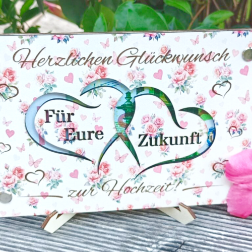 Geschenkkarte "Doppelherzen" bunt
